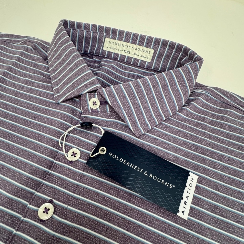 NWT Holderness & Bourne Golf Polo The Springer XXL Purple Striped Airation $118